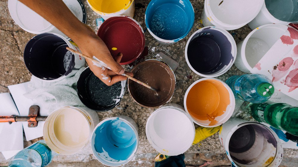 Paint pots and a brush